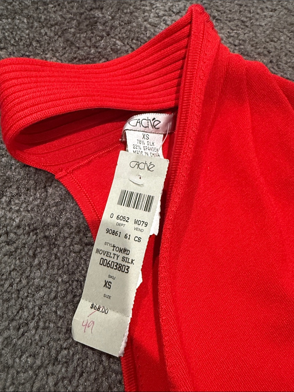Cache One-Shoulder Red Ribbed Hem Dress - Picture 2 of 3